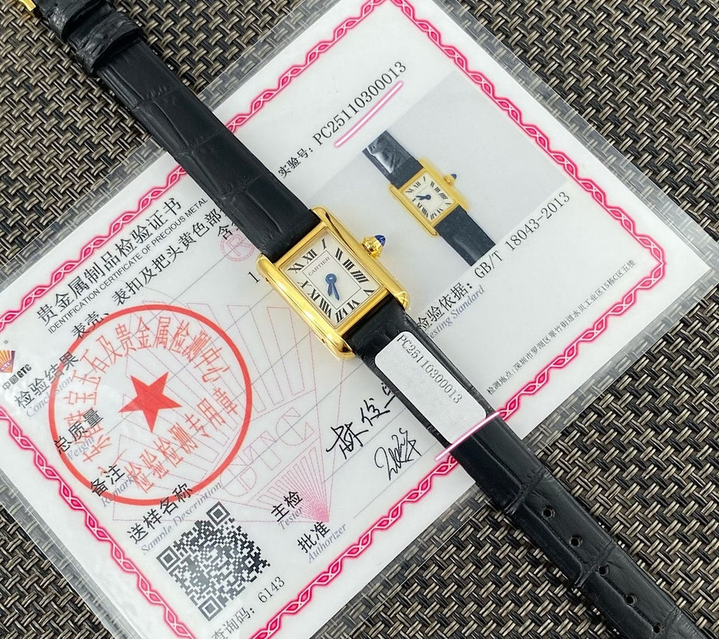 Tank Watch – Yellow Gold & Black Leather