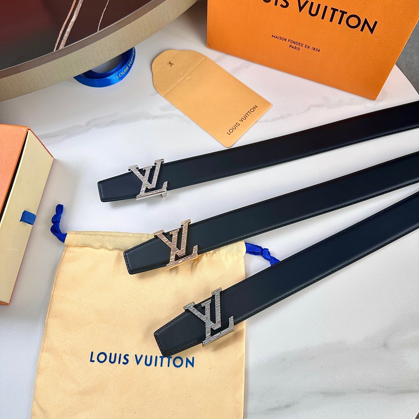 Men's Leather Belt with Gold