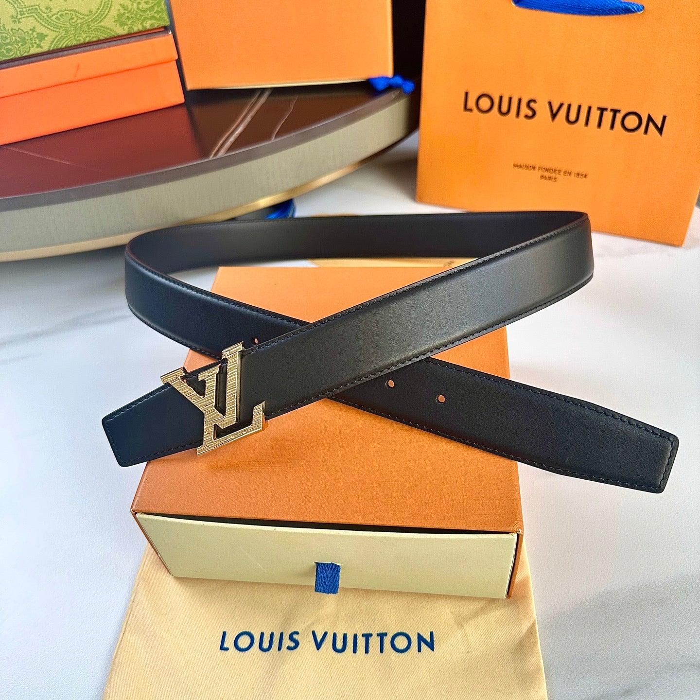 Men's Leather Belt with Gold