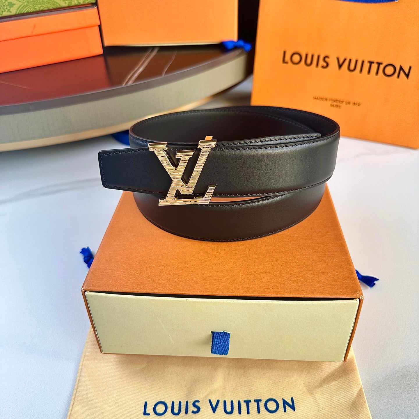 Men's Leather Belt with Gold