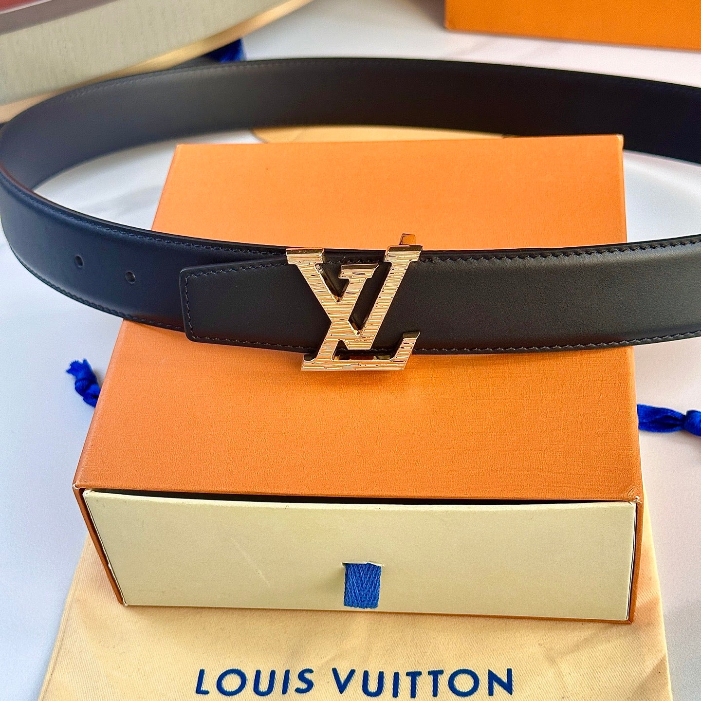 Men's Leather Belt with Gold