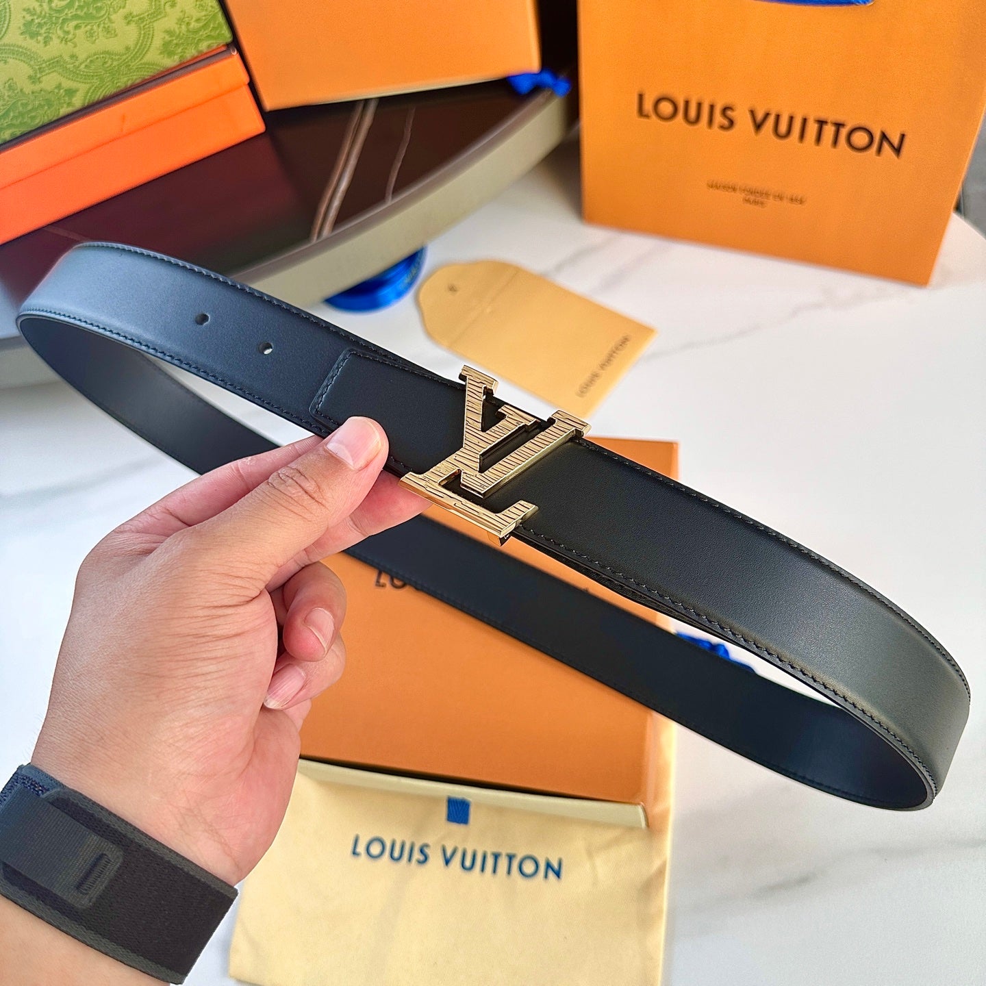 Men's Leather Belt with Gold