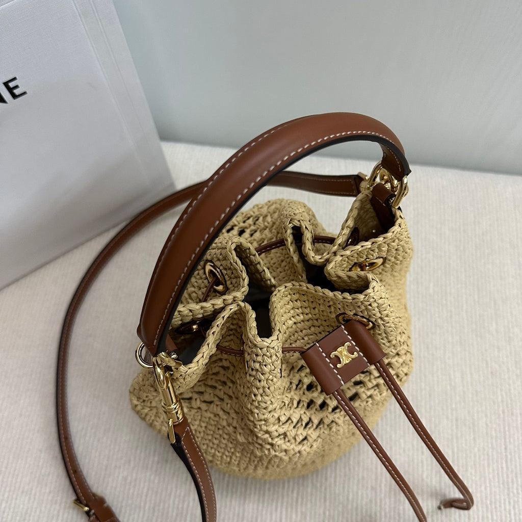 Clara Drawstring Woven Bucket Bag