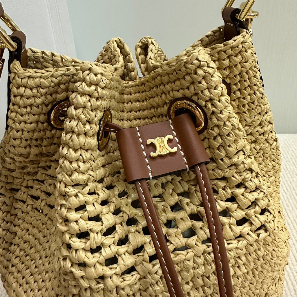 Clara Drawstring Woven Bucket Bag
