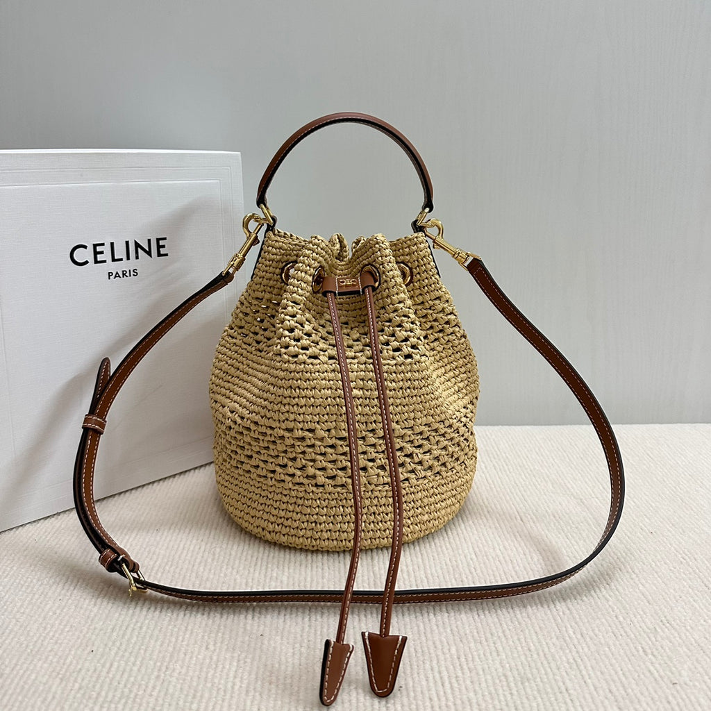 Clara Drawstring Woven Bucket Bag