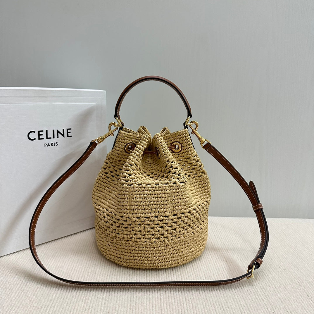 Clara Drawstring Woven Bucket Bag
