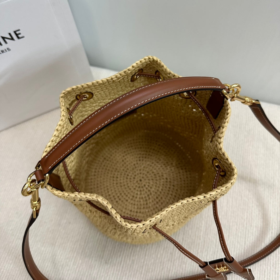 Clara Drawstring Woven Bucket Bag
