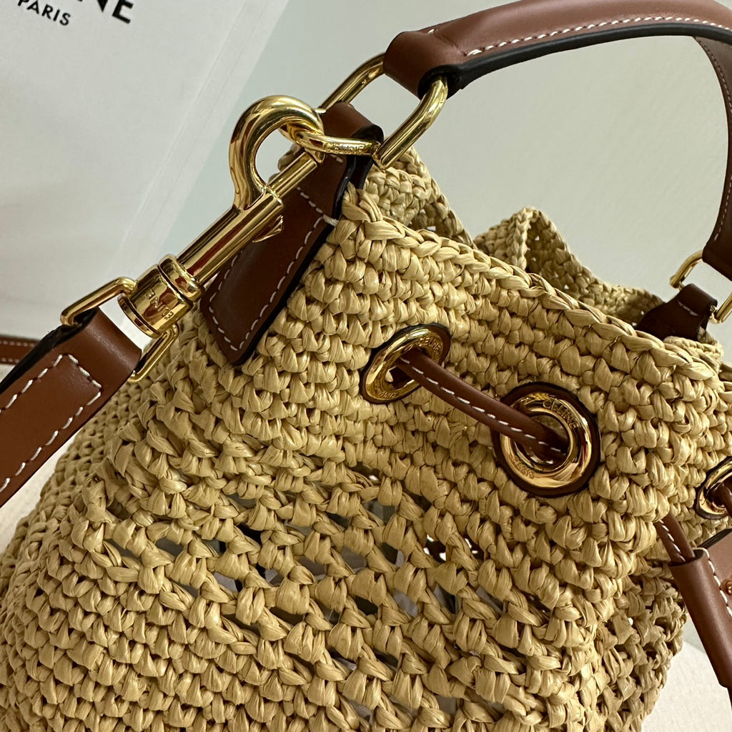 Clara Drawstring Woven Bucket Bag