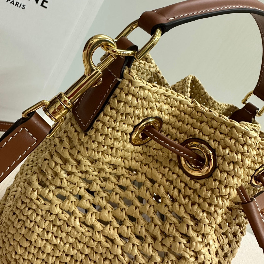 Clara Drawstring Woven Bucket Bag