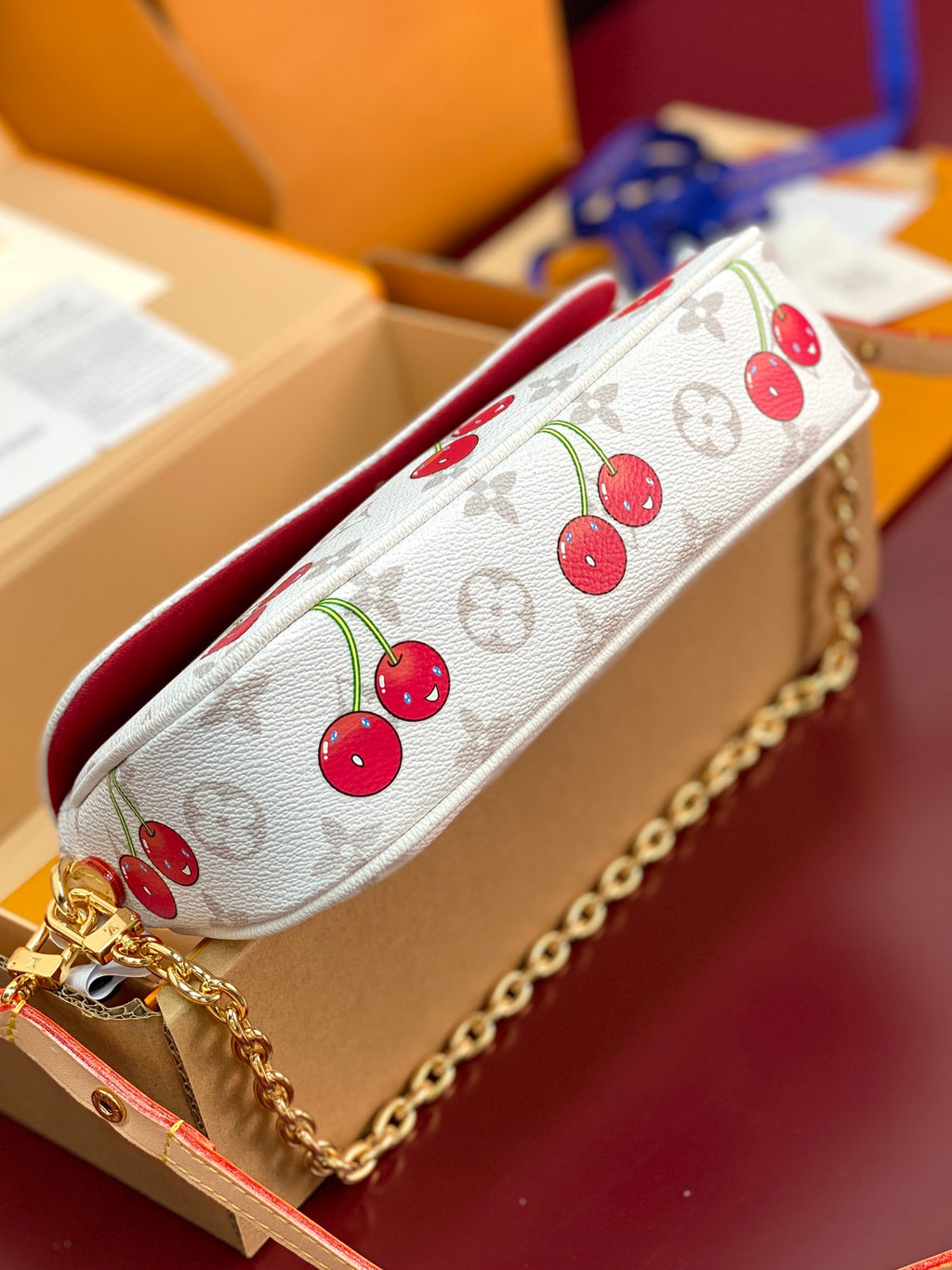 Wallet On Chain Ivy – Monogram Canvas with Cherry Print