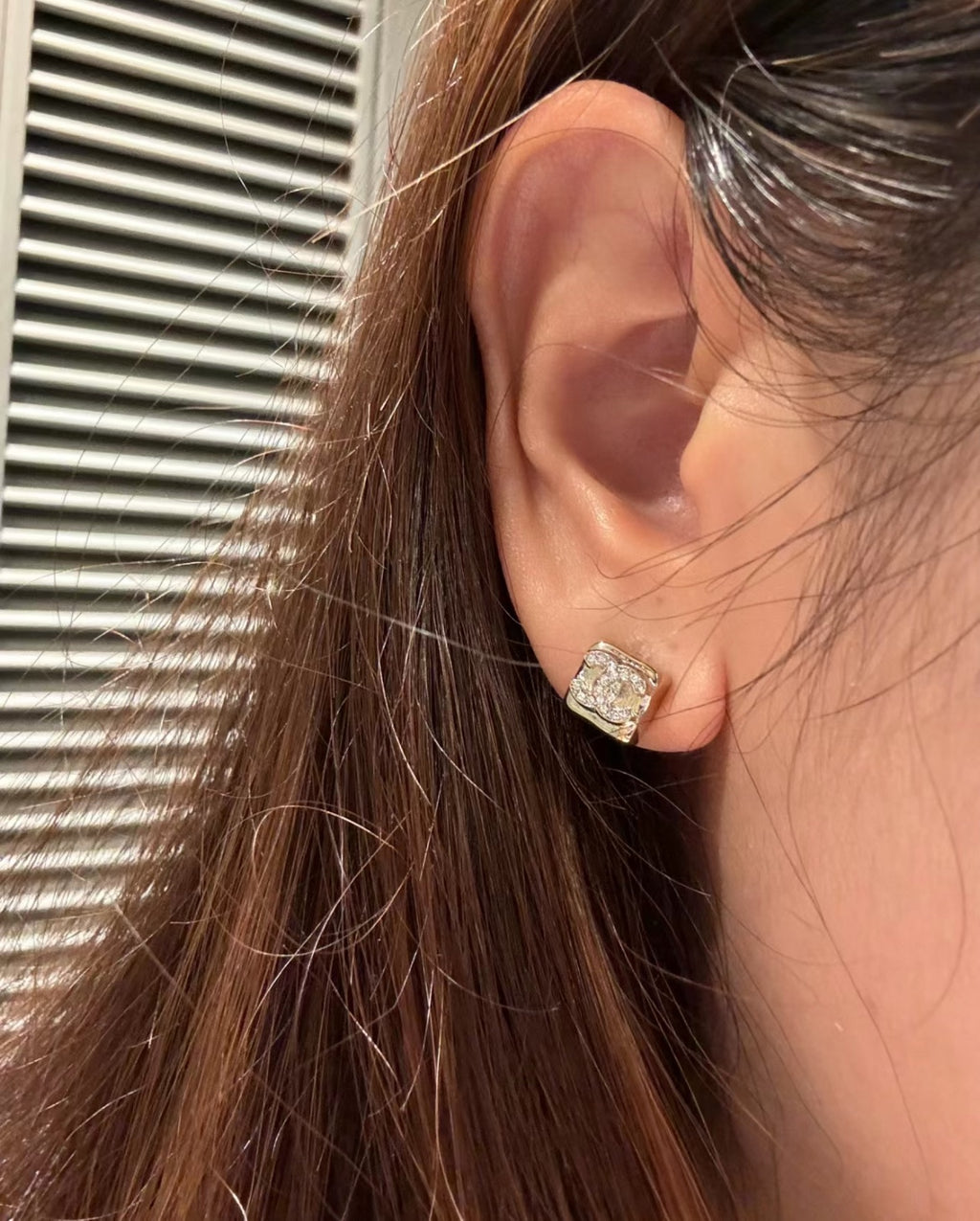 Square Crystal Mini CC Stud Earrings