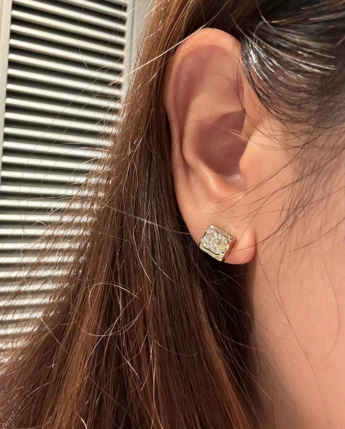 Square Crystal Mini CC Stud Earrings