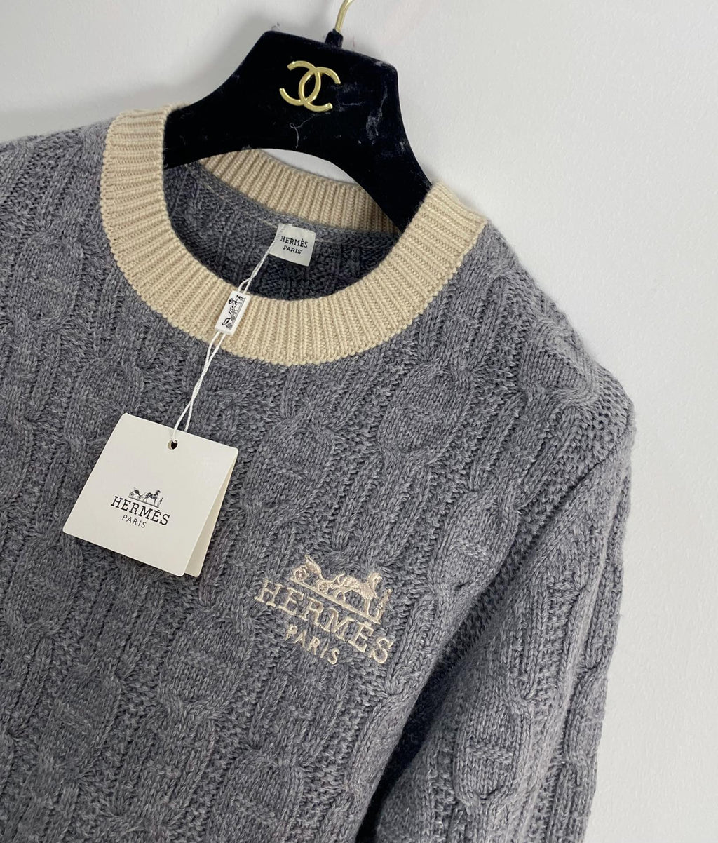 Embroidered Cable-Knit Wool Sweater