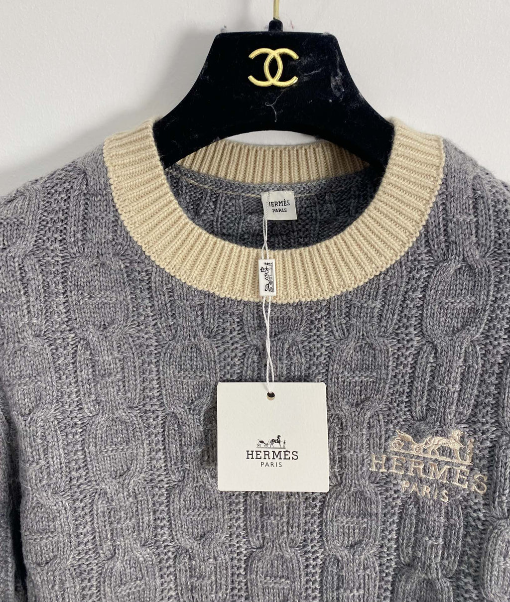Embroidered Cable-Knit Wool Sweater