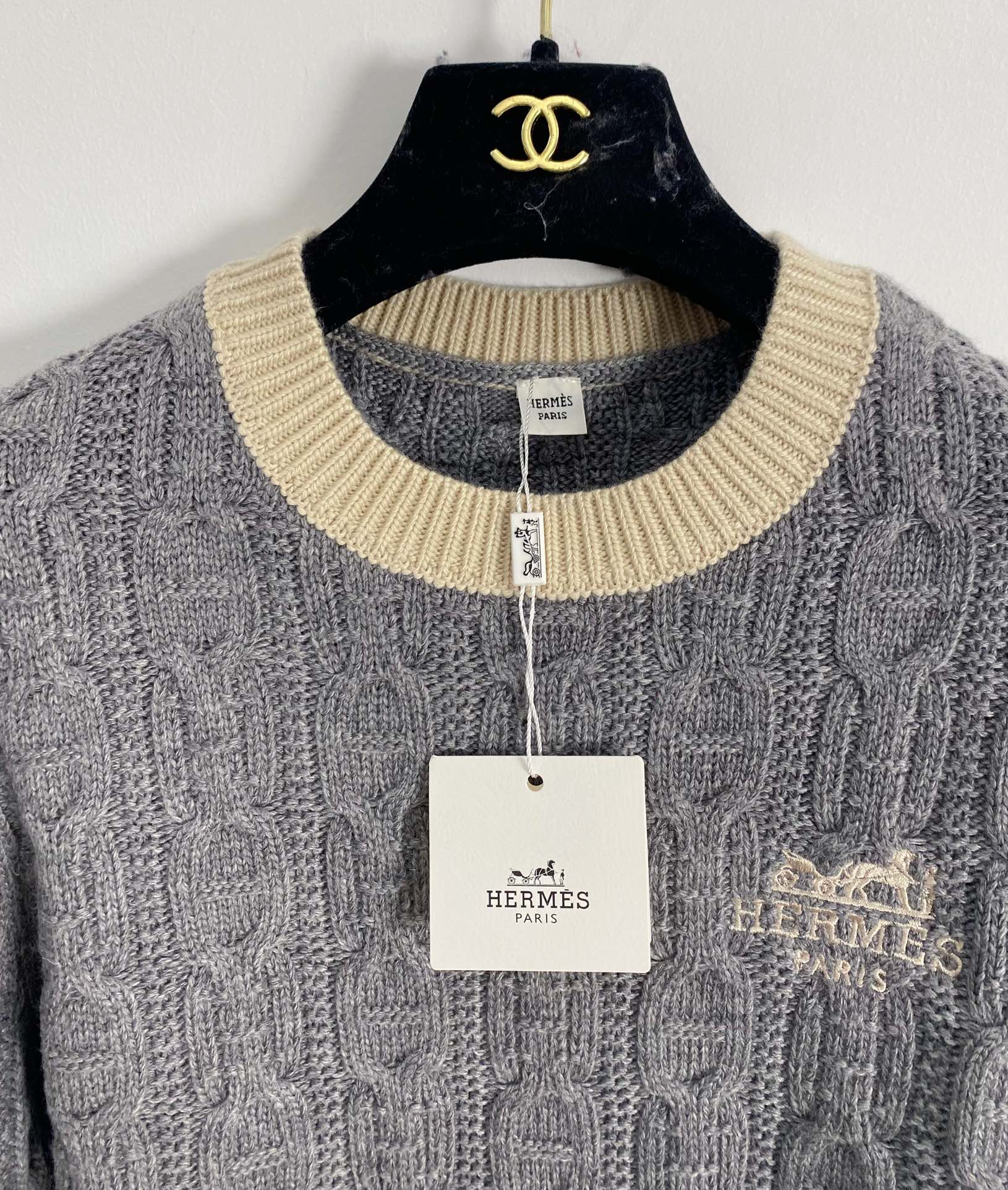 Embroidered Cable-Knit Wool Sweater