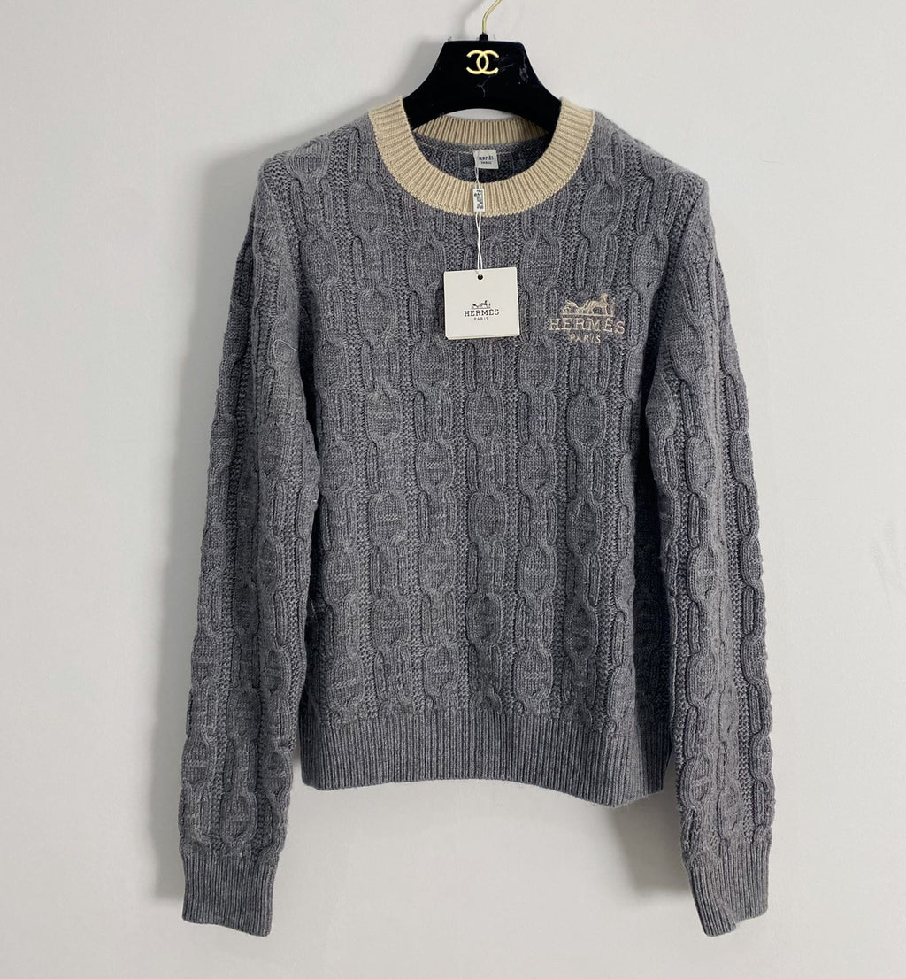 Embroidered Cable-Knit Wool Sweater
