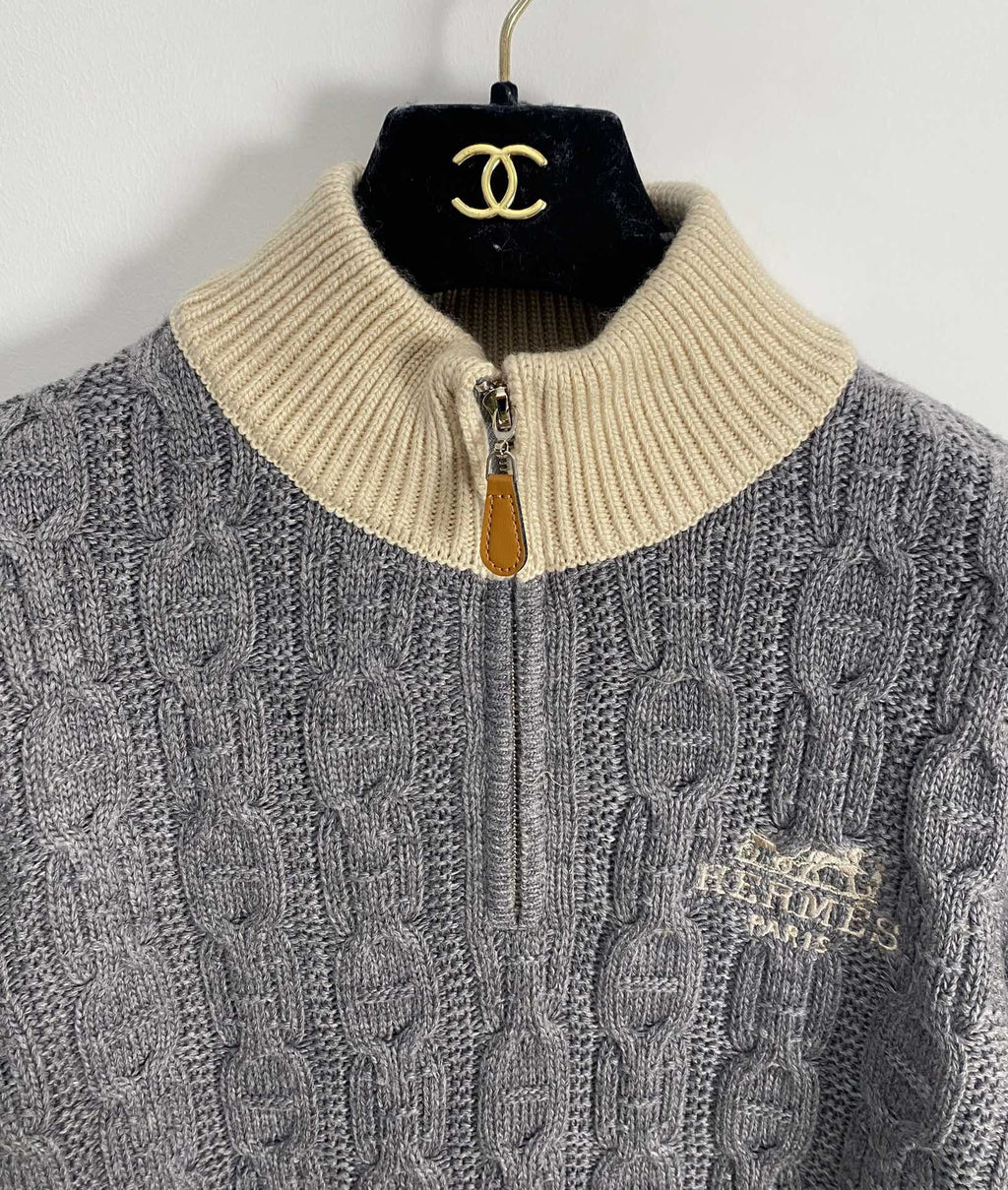 Embroidered Cable-Knit Wool Sweater