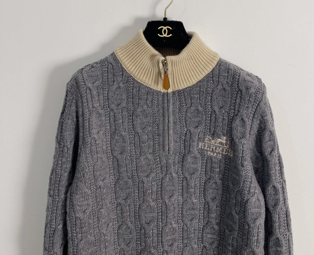 Embroidered Cable-Knit Wool Sweater