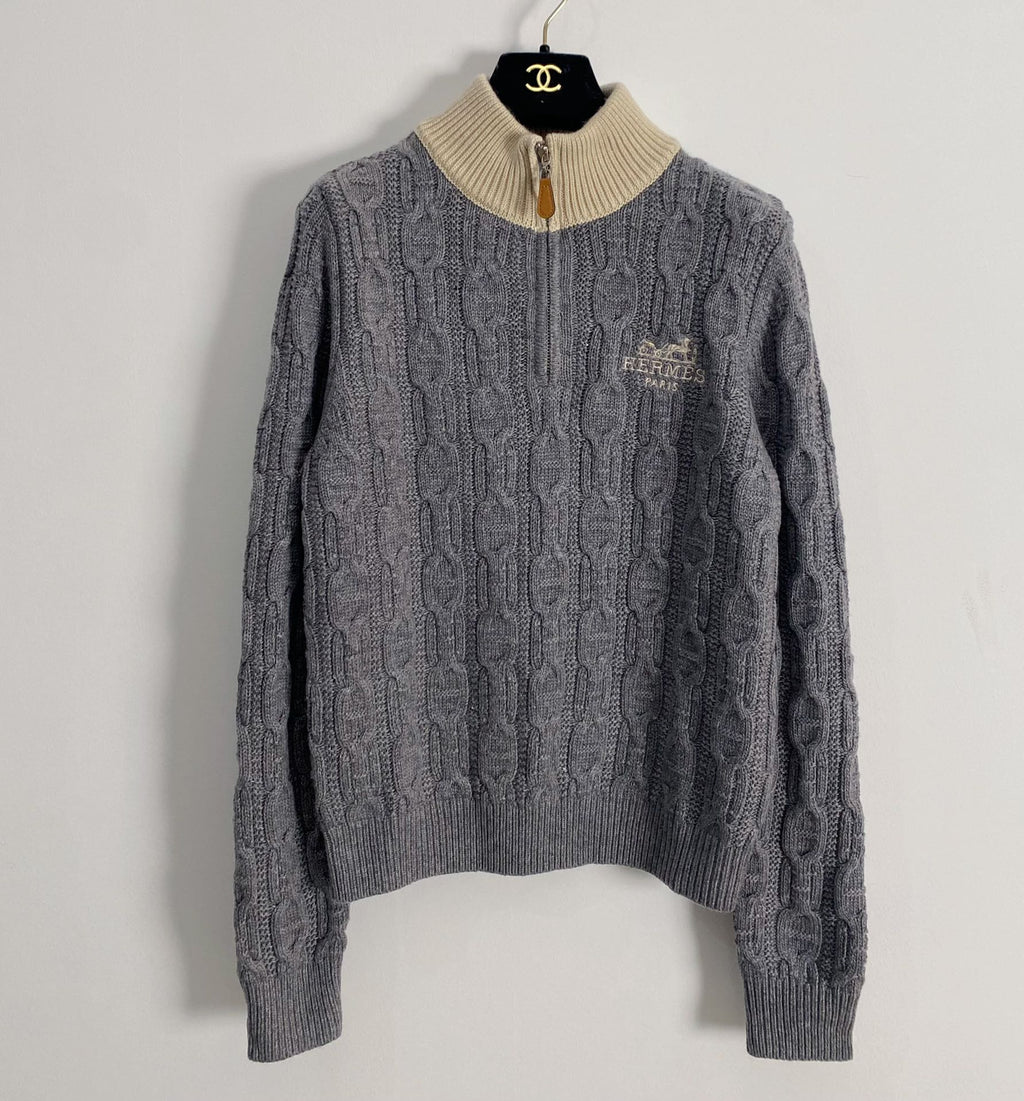 Embroidered Cable-Knit Wool Sweater