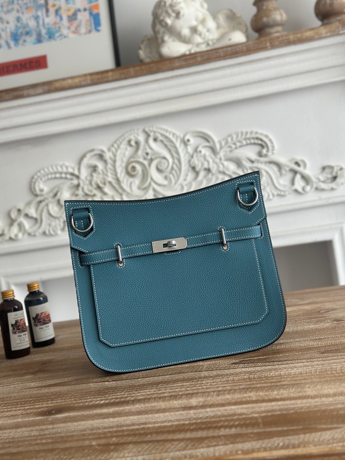 Denim Blue Jypsiere 28cm – Togo Leather, Silver Hardware