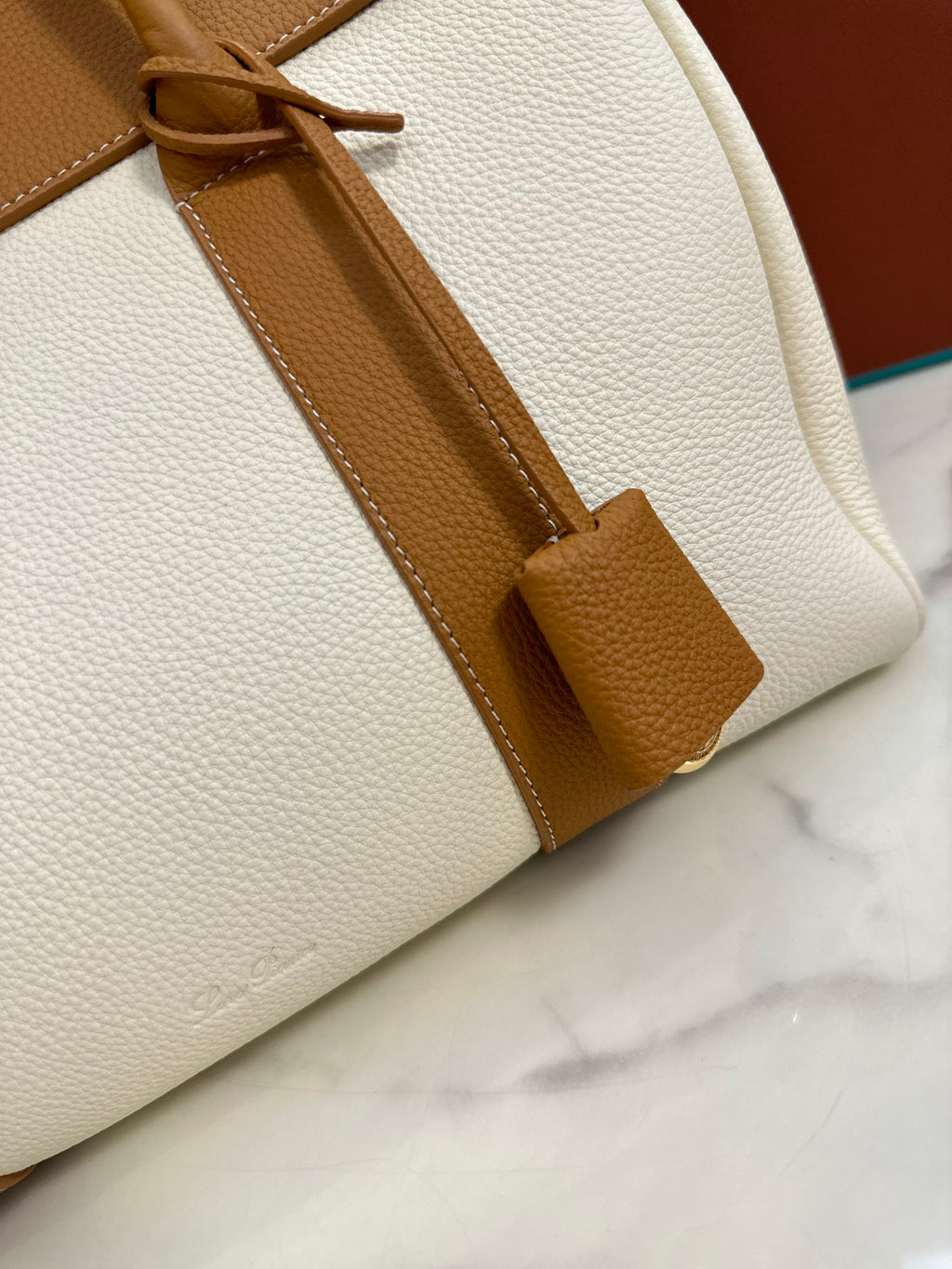 Loom Leather Tote Bag in White and Caramel