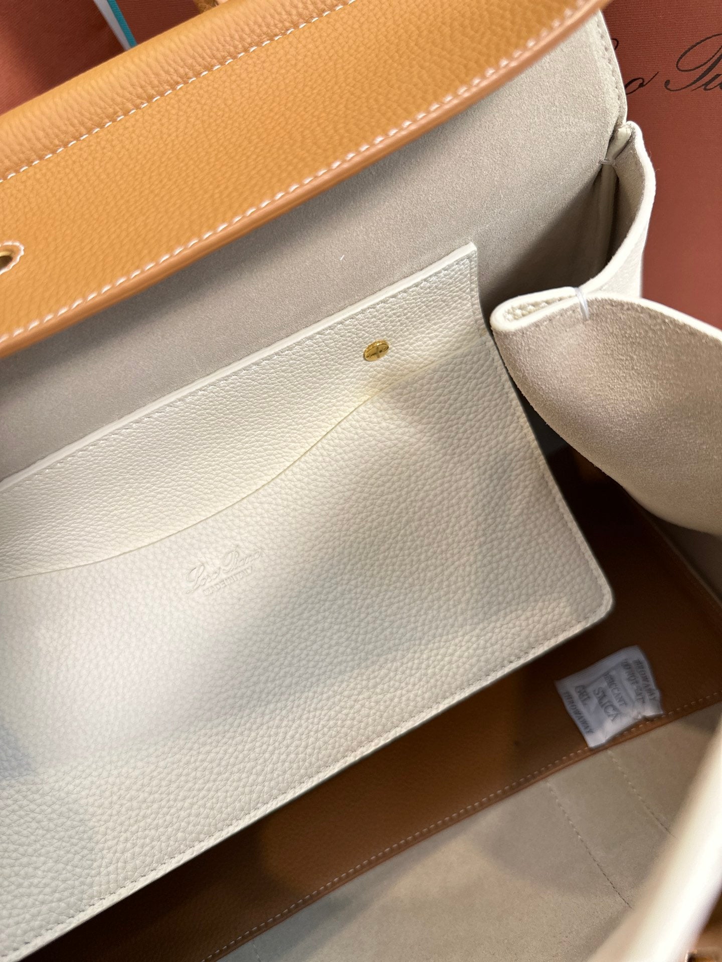 Loom Leather Tote Bag in White and Caramel