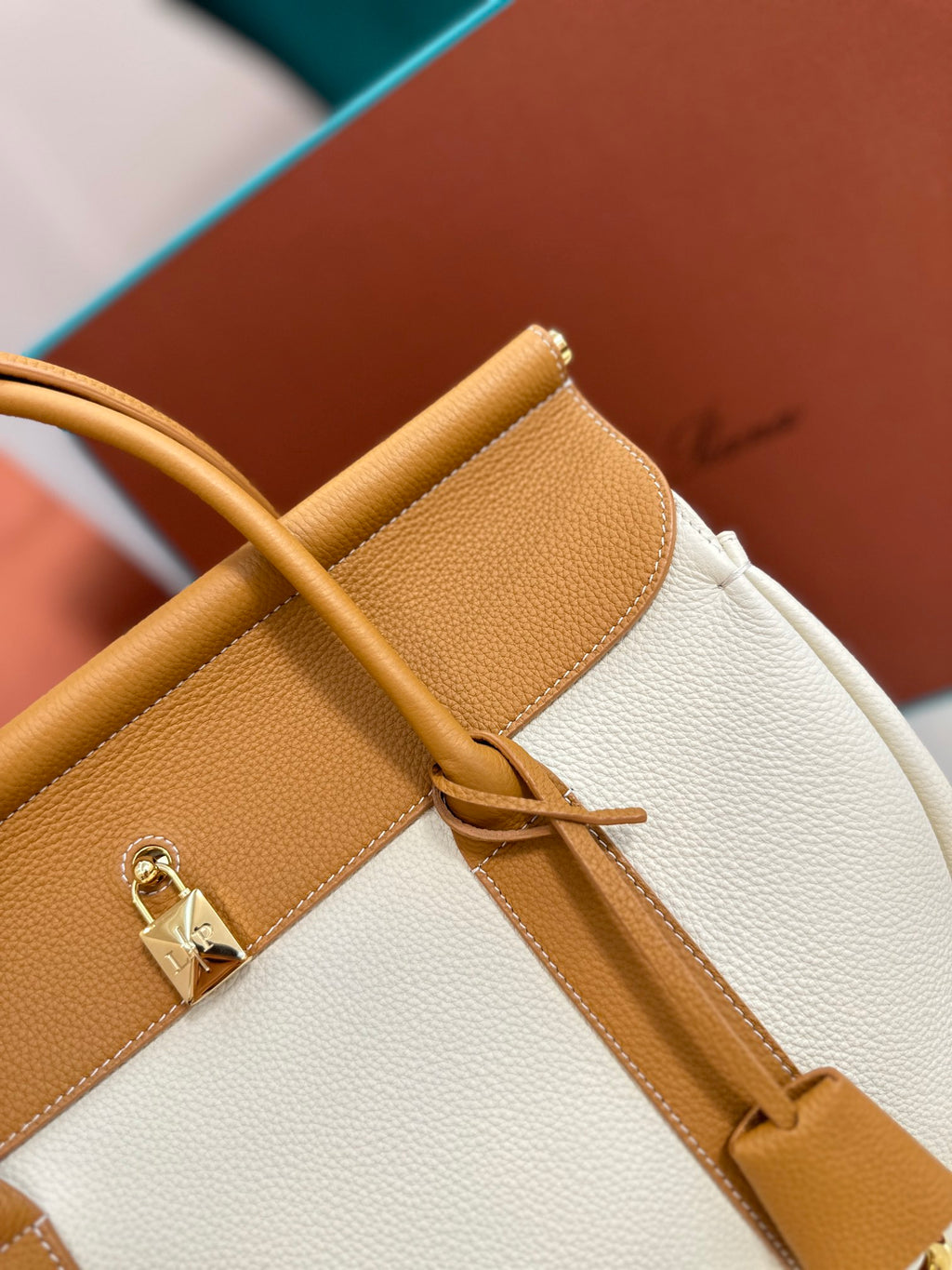 Loom Leather Tote Bag in White and Caramel