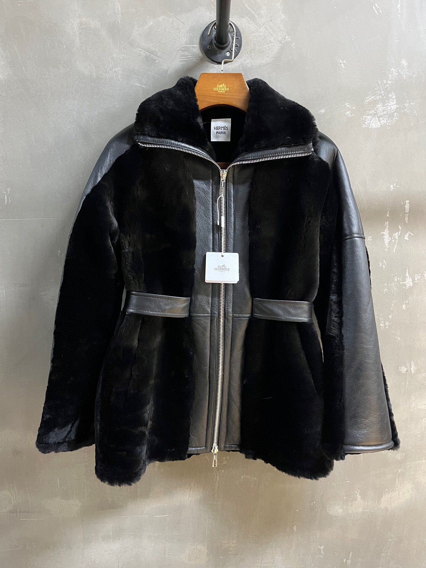 Shearling Leather Aviator Long Jacket