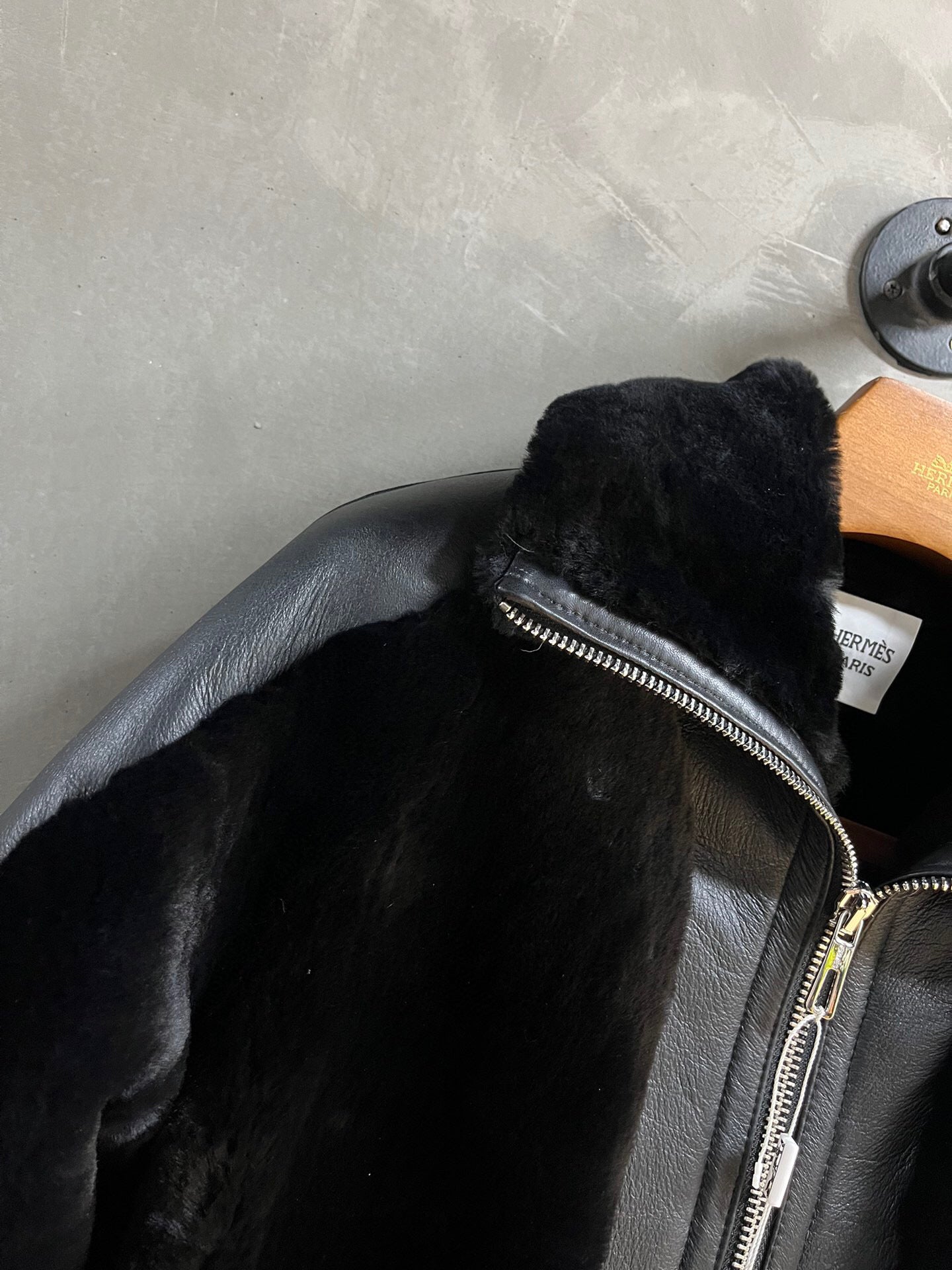 Shearling Leather Aviator Long Jacket