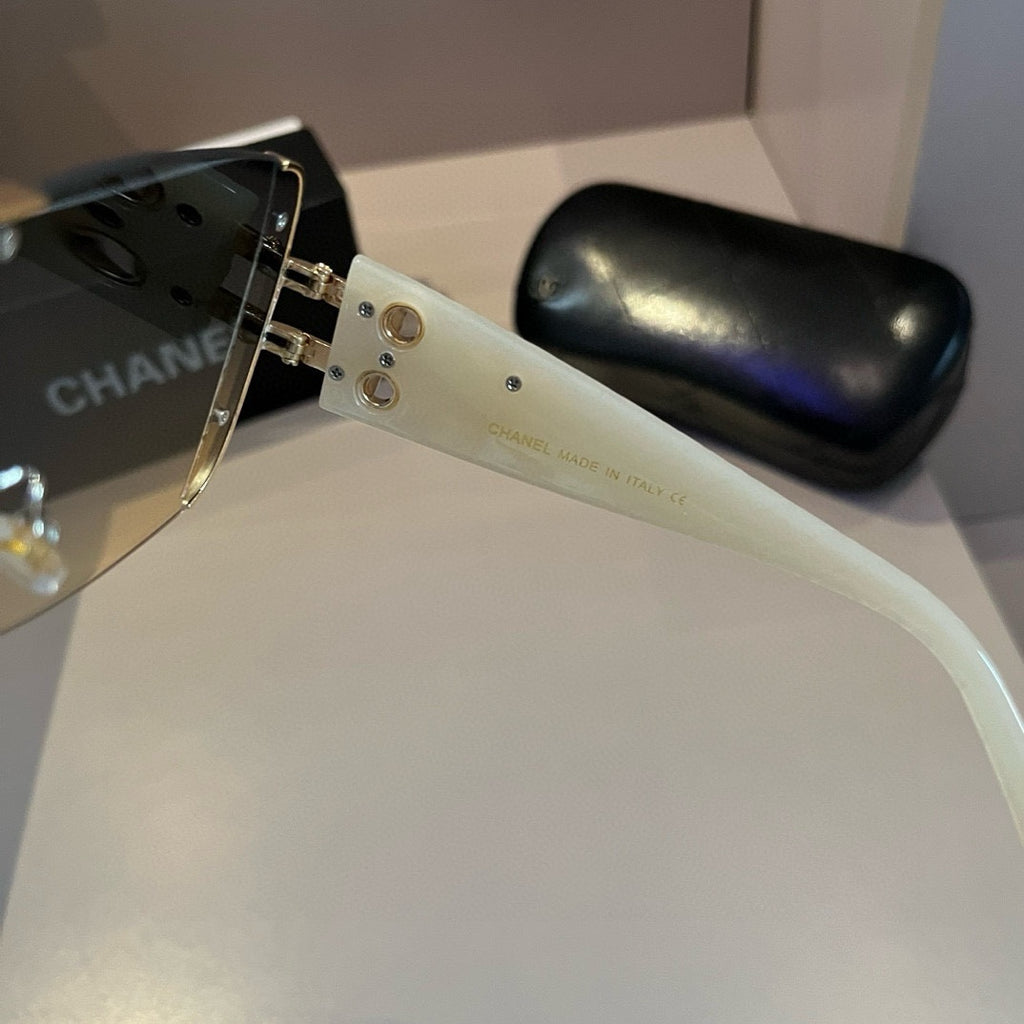 White & Gold Shield Sunglasses