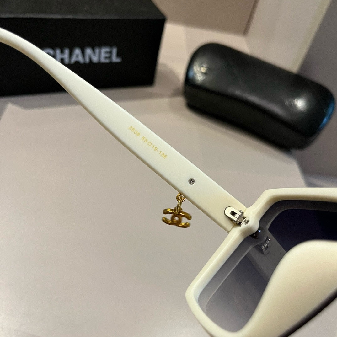 White & Gold Drop-Logo Sunglasses