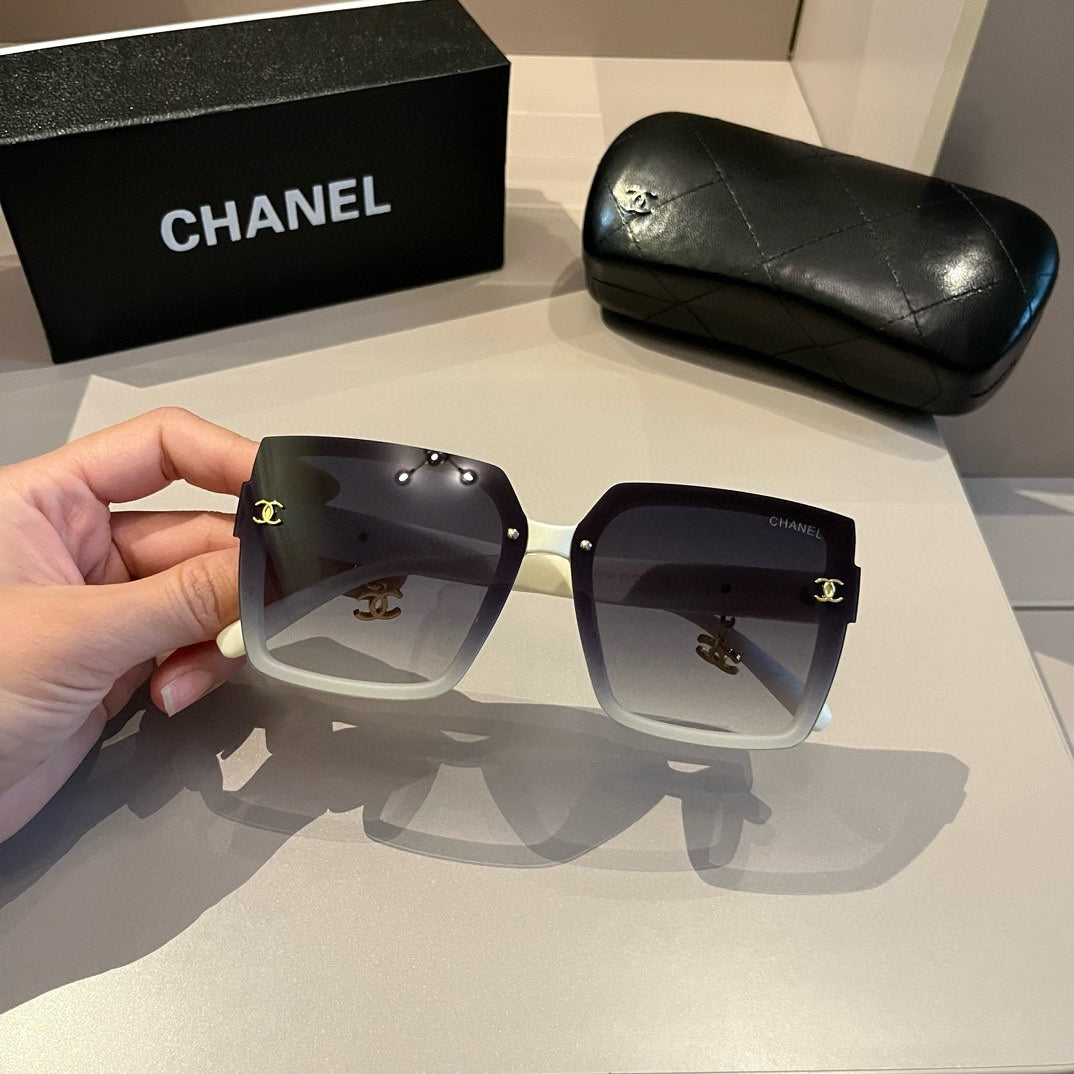 White & Gold Drop-Logo Sunglasses