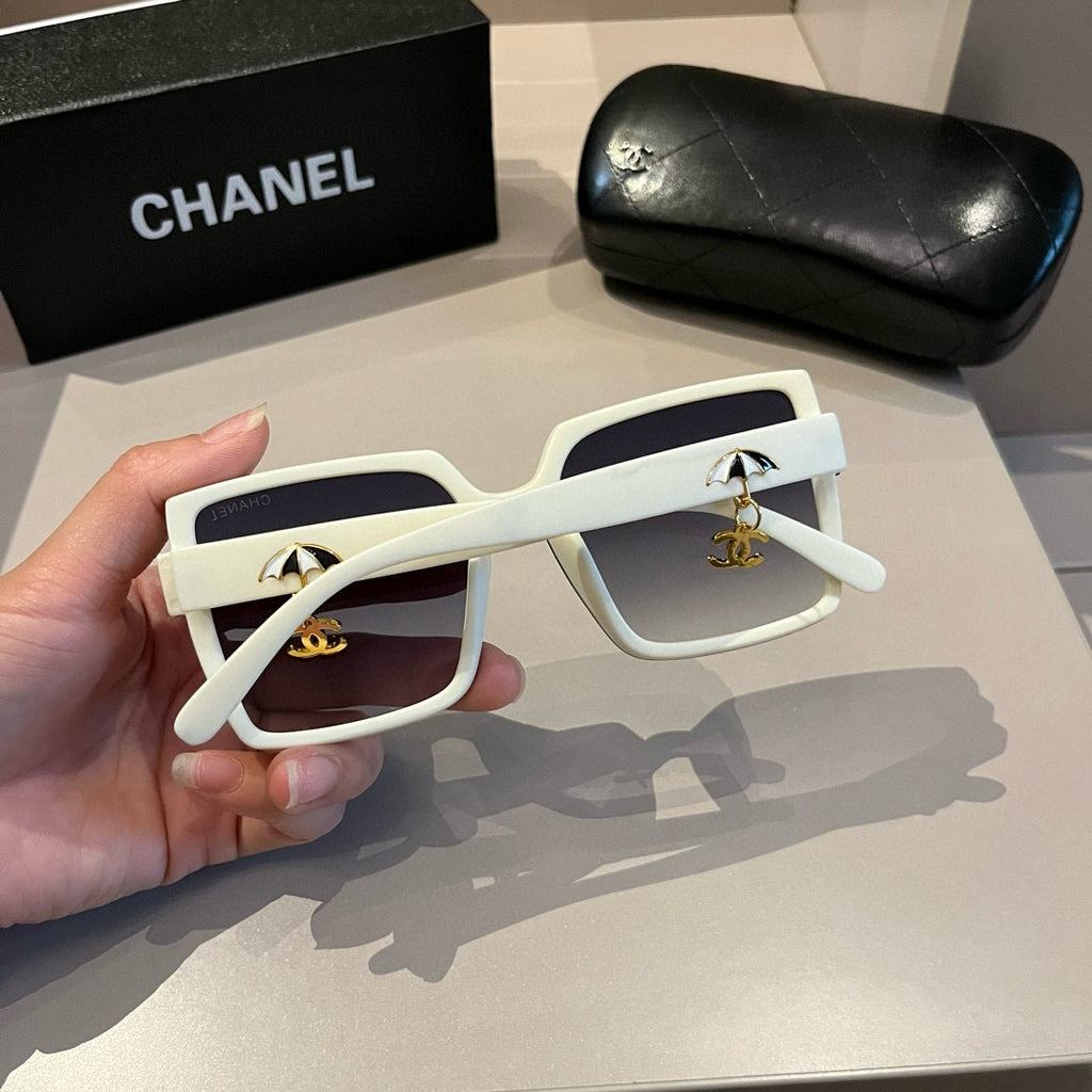 White & Gold Drop-Logo Sunglasses