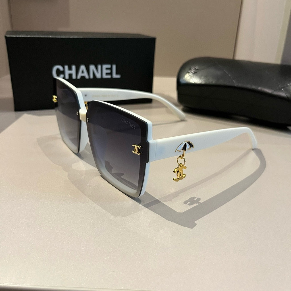 White & Gold Drop-Logo Sunglasses