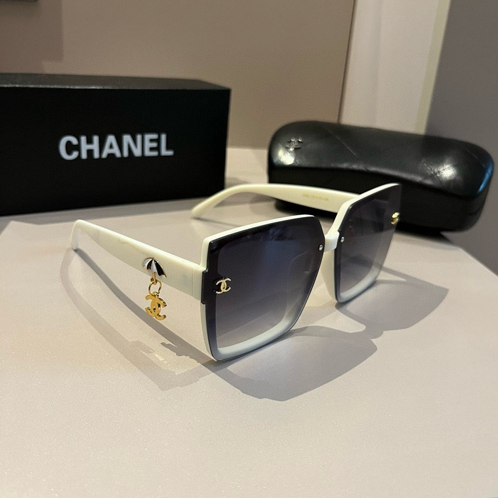 White & Gold Drop-Logo Sunglasses