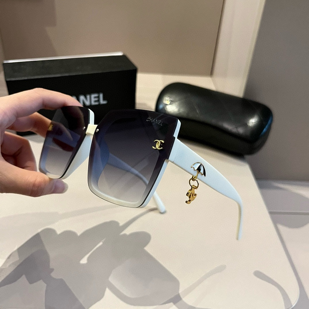 White & Gold Drop-Logo Sunglasses