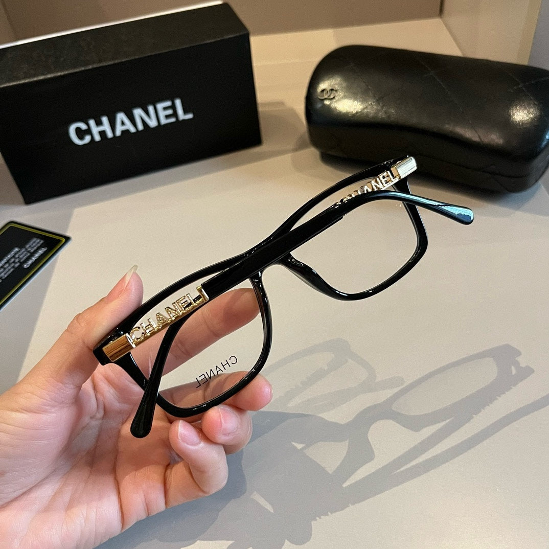 Black Frame Eyewear with Gold Chain Detail