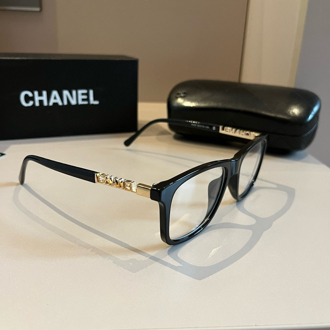 Black Frame Eyewear with Gold Chain Detail