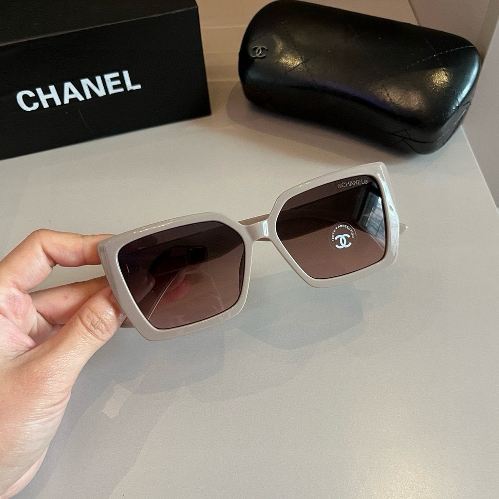 Taupe Chain-Detail Oversized Square Sunglasses