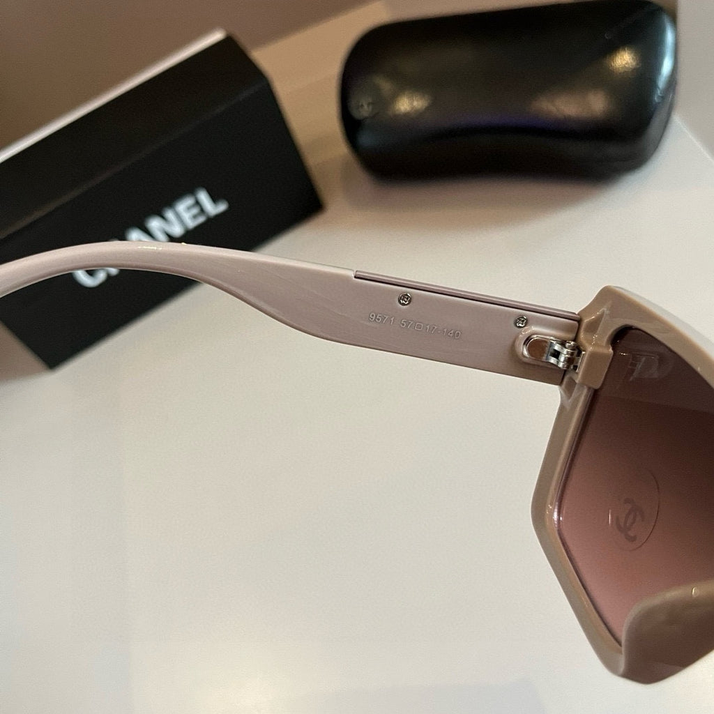 Taupe Chain-Detail Oversized Square Sunglasses