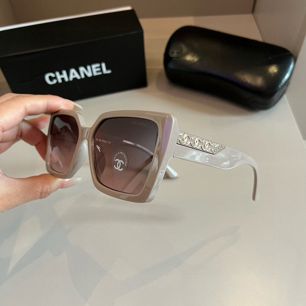 Taupe Chain-Detail Oversized Square Sunglasses