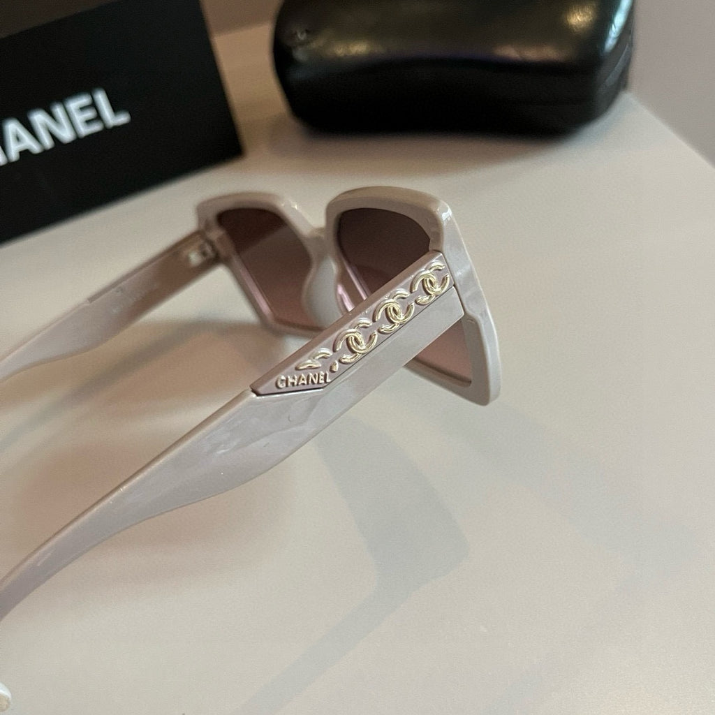 Taupe Chain-Detail Oversized Square Sunglasses