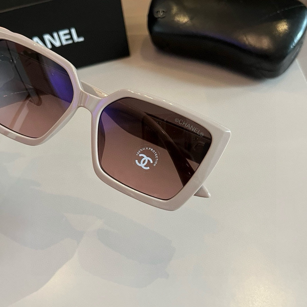 Taupe Chain-Detail Oversized Square Sunglasses