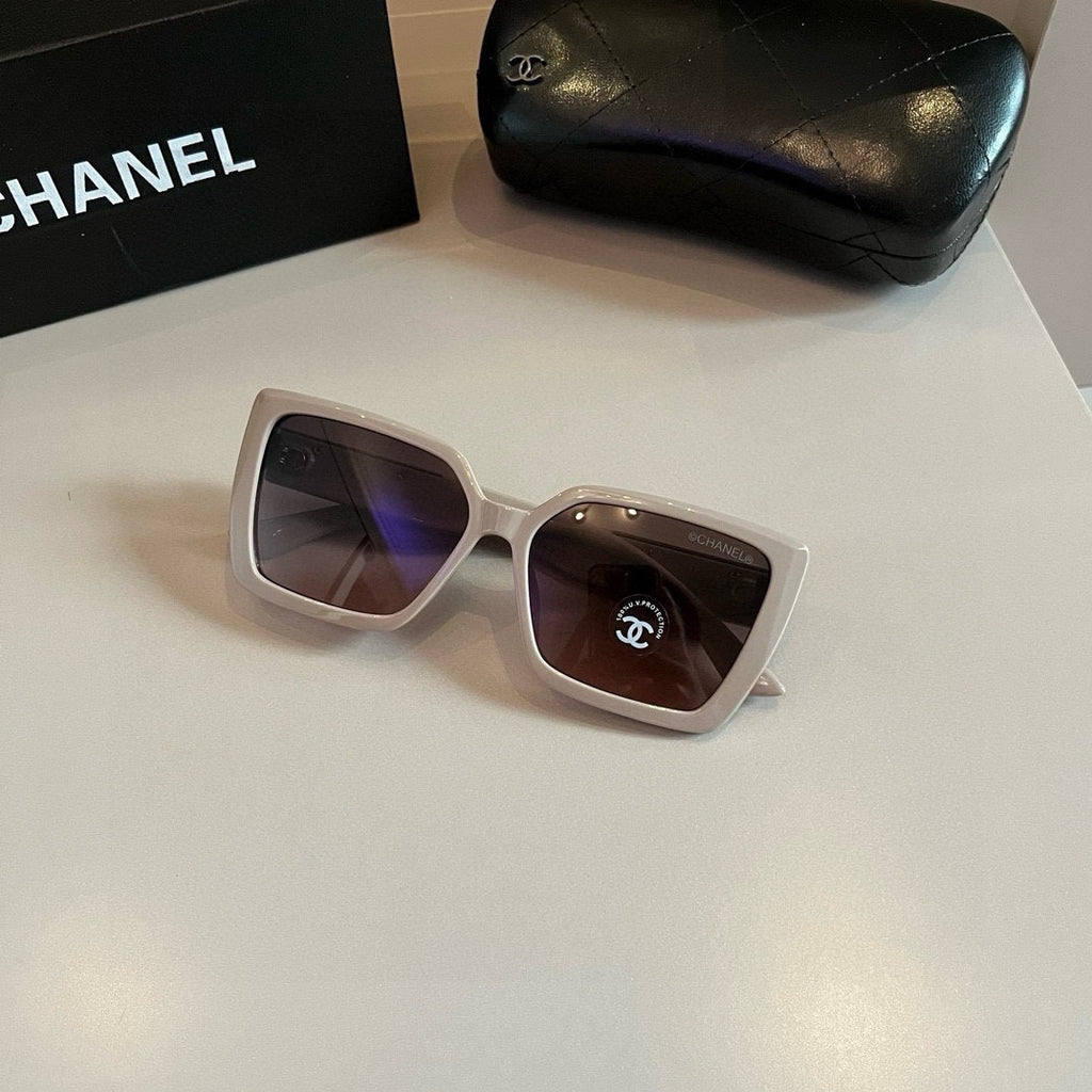 Taupe Chain-Detail Oversized Square Sunglasses