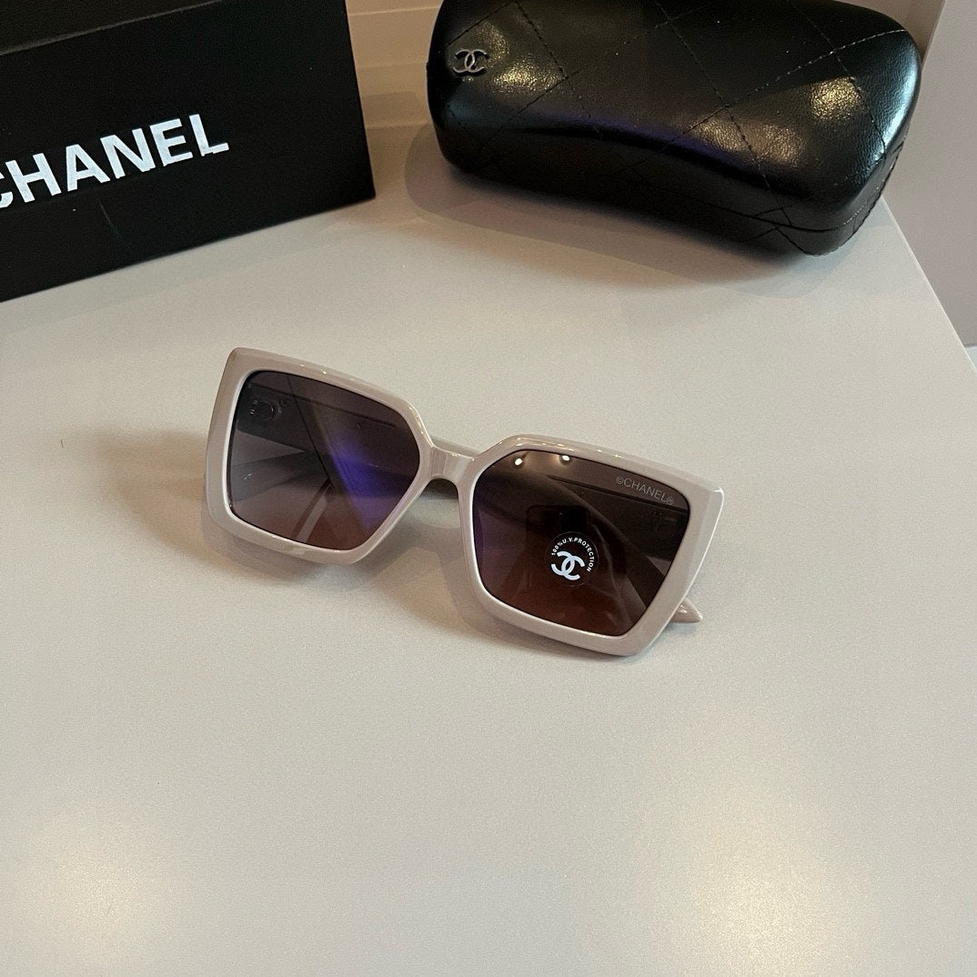 Taupe Chain-Detail Oversized Square Sunglasses