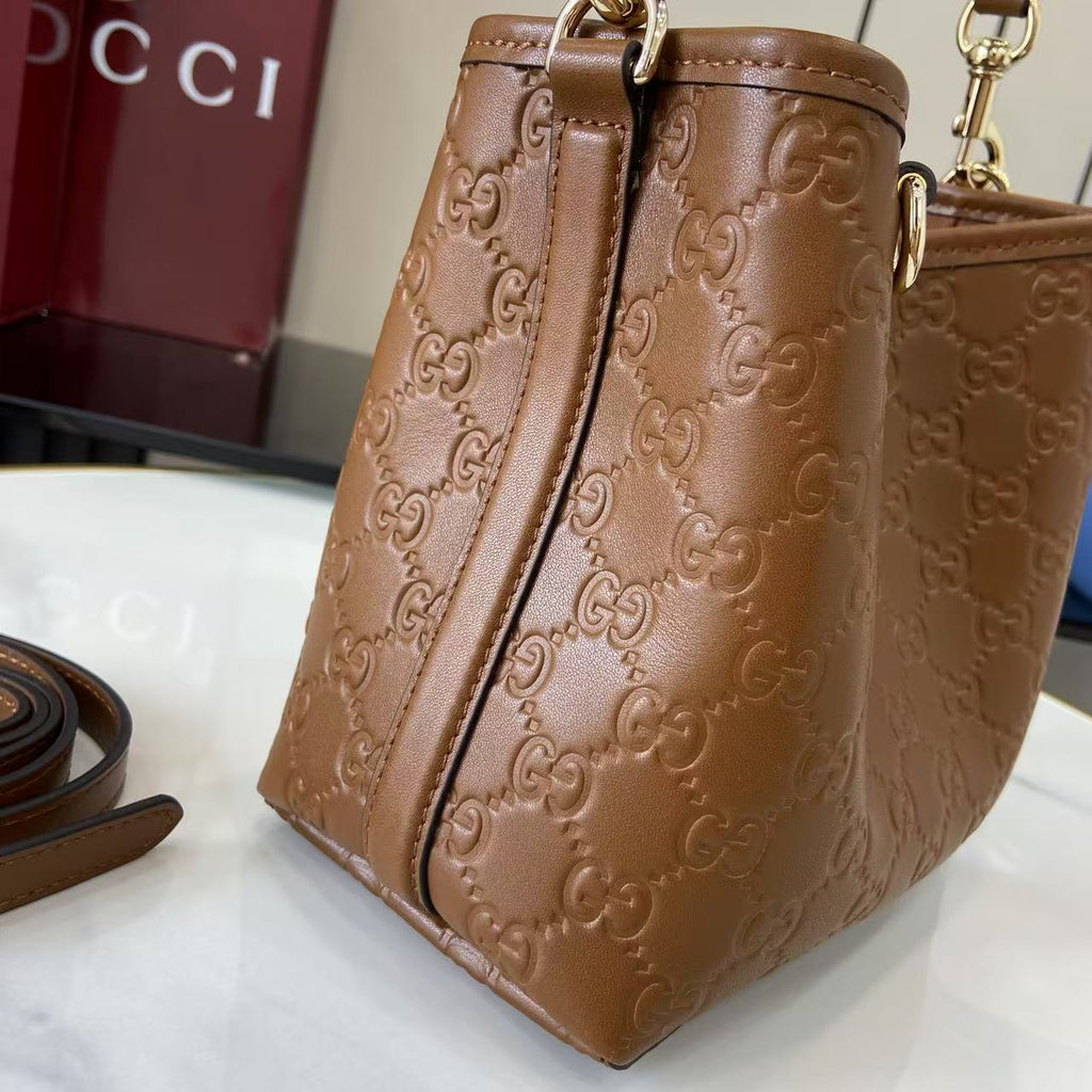 GG Emblem Brown Leather Shoulder Bag