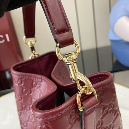 GG Emblem Burgundy Leather Shoulder Bag