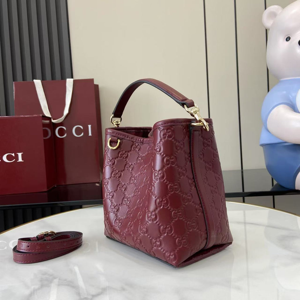 GG Emblem Burgundy Leather Shoulder Bag