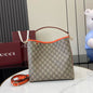 GG Emblem Canvas Shoulder Bag with Orange Leather Trim
