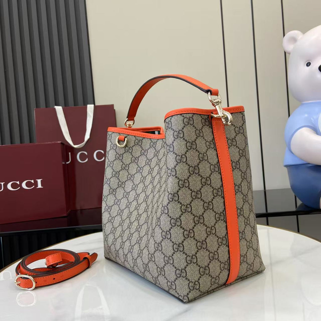 GG Emblem Canvas Shoulder Bag with Orange Leather Trim